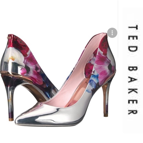 Ted Baker Shoes - Ted Baker Heels Savei Pointed Toe Court Shoes Floral Pink Silver Metallic 8 38.5